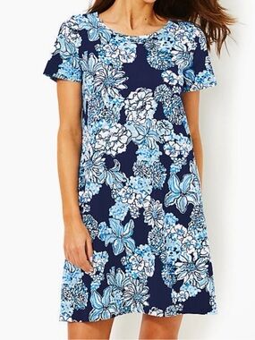Lilly Pulitzer Cody Short Sleeve Dress Low Tide Navy Bouquet All Day